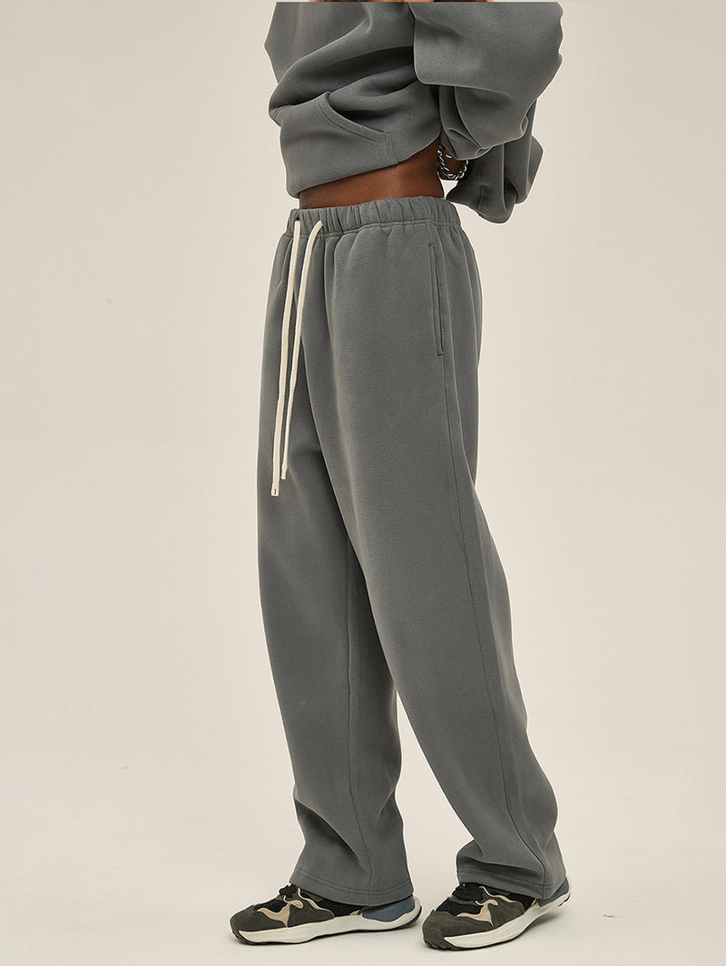 Solid Color Fleece Straight Leg Pants