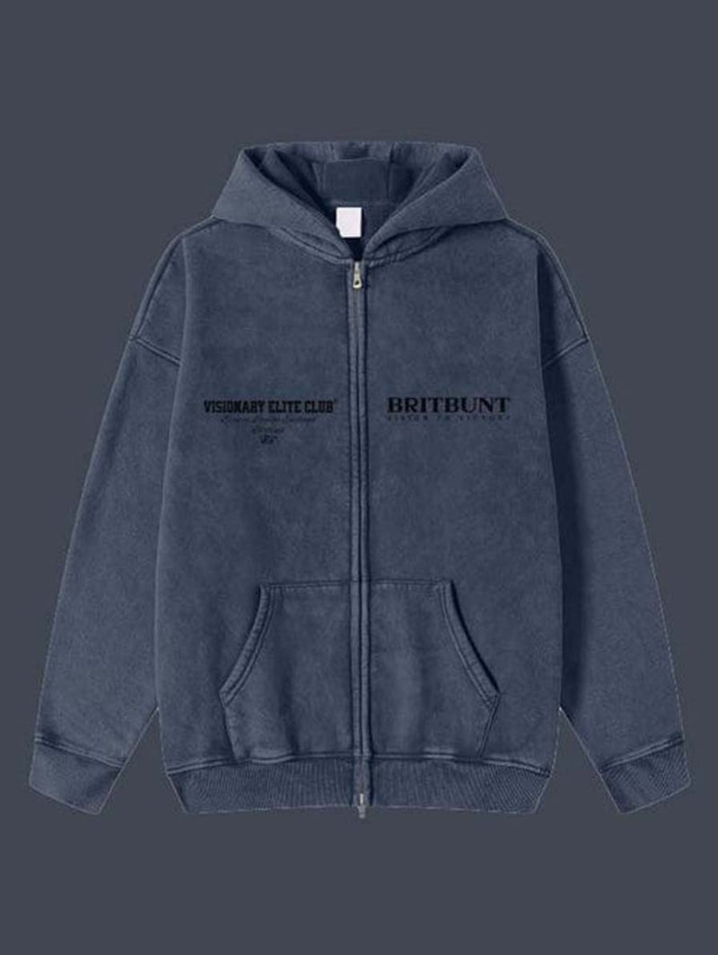 BRITBUNT® Elite Club  Acid Washed Zip Fleece  Hoodie