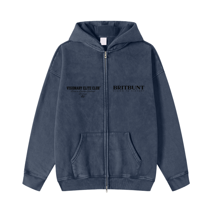 BRITBUNT® Elite Club  Acid Washed Zip Fleece  Hoodie